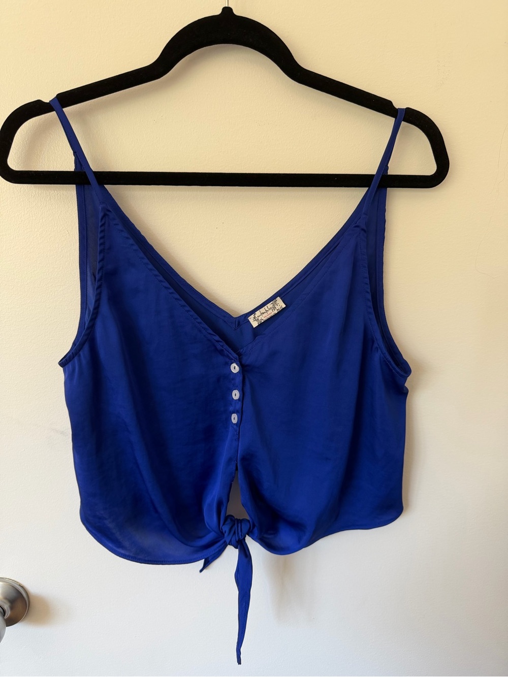 Free People Royal Blue Tie-Front V-Neck Crop Cami